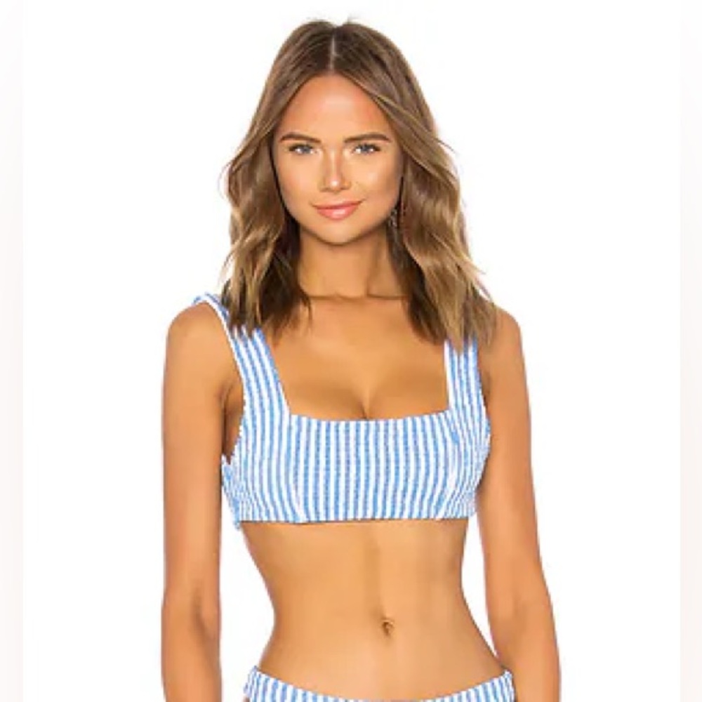 Tularosa Blue and White Striped Bikini with Square Neckline